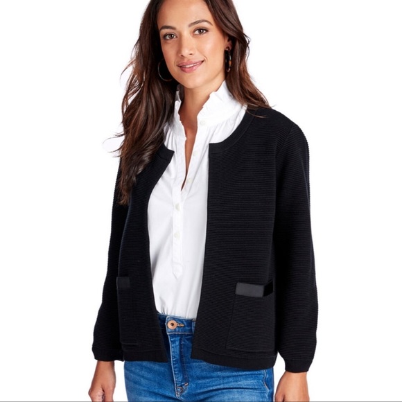 Vineyard vines Grosgrain Trim Ribbed Open Cardigan - Picture 1 of 8